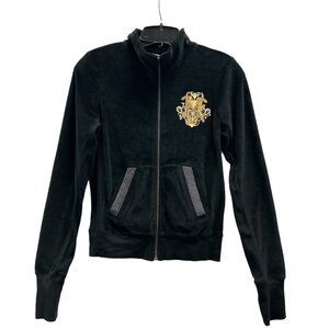 Miss Me Girls Black Gold Velour Jacket Full Zip Sequins Size Large